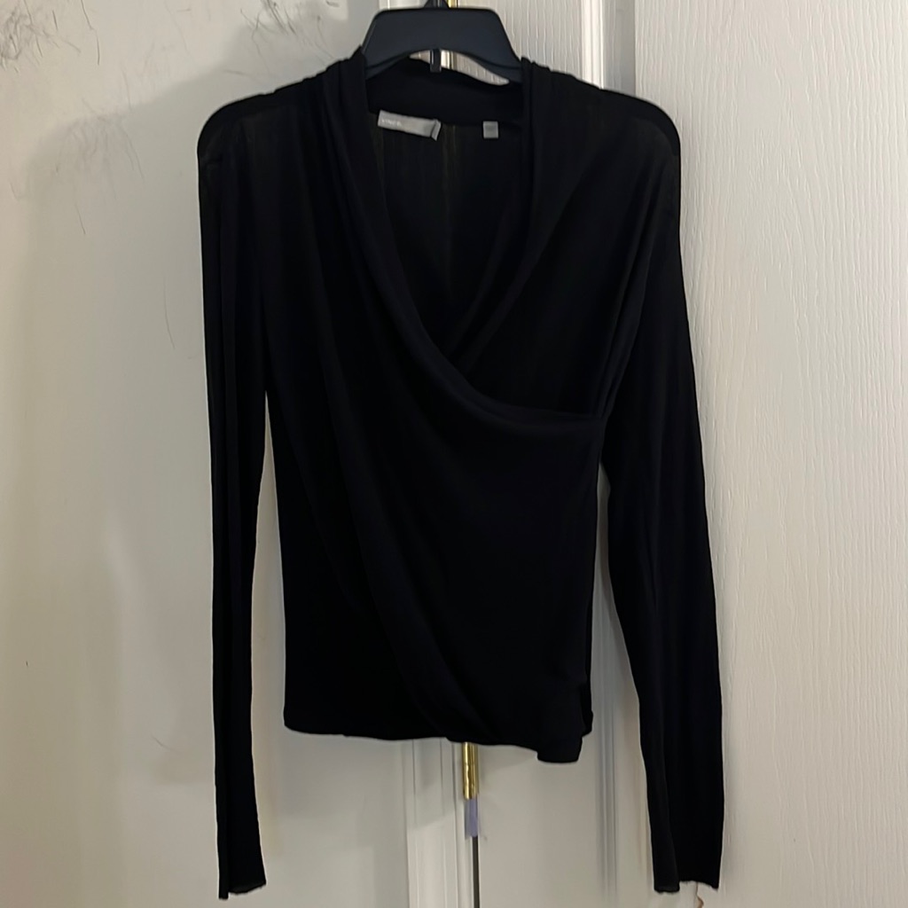 Vince Long Sleeve Black Sheer Top Size Large